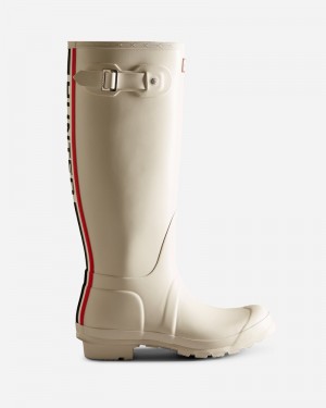 Hunter Tri-Colour Logo Backstrap Tall Women Wellington Boots White | 926591391