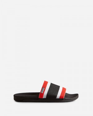 Hunter Tri Colour Elastic Men Slides Black | 386820145