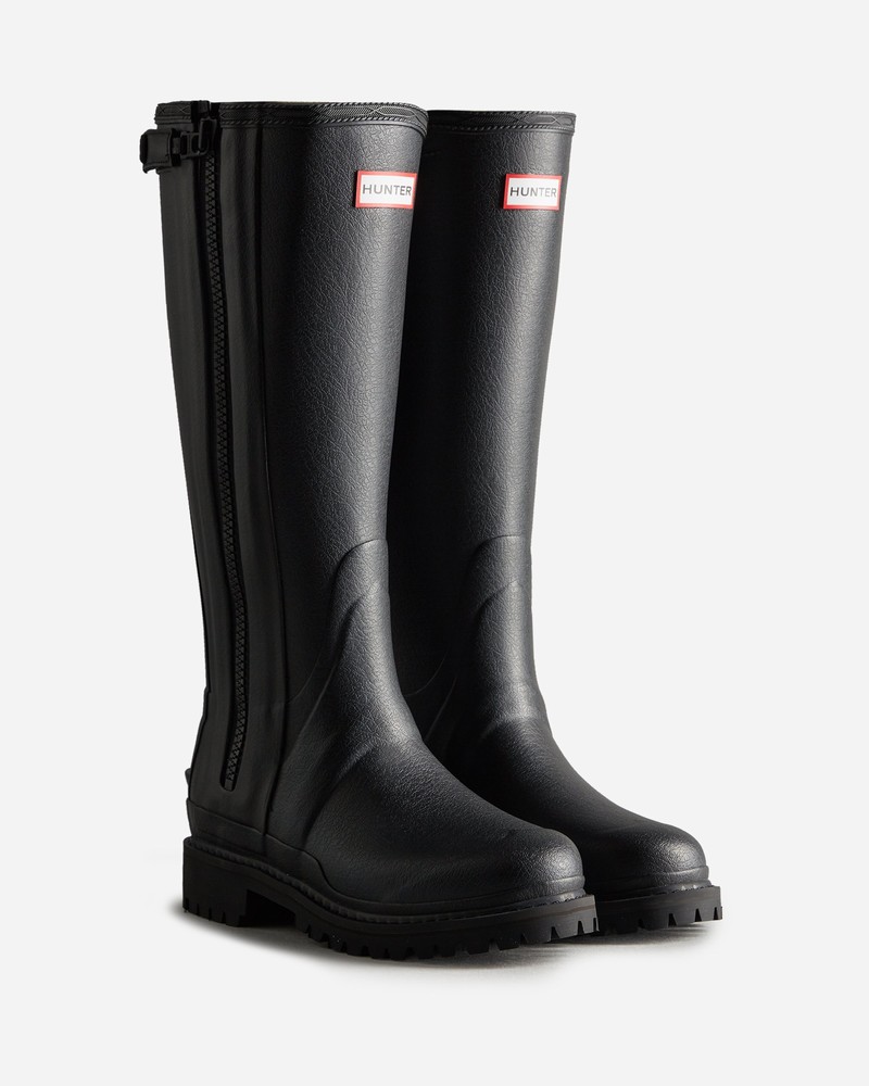 Hunter Balmoral Commando Rubber Zip Tall Women Wellington Boots Black | 689781726