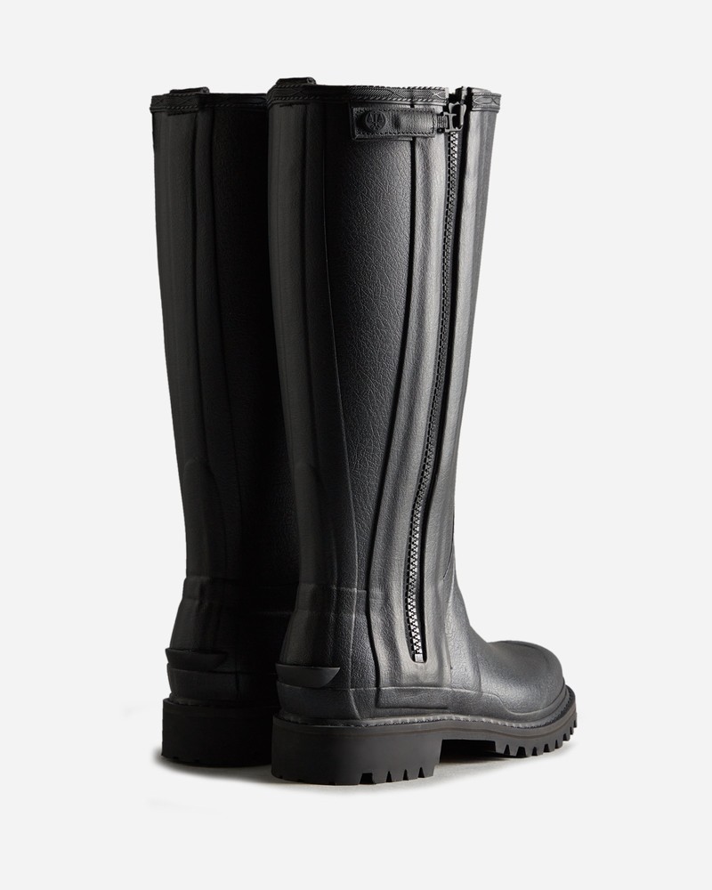 Hunter Balmoral Commando Rubber Zip Tall Women Wellington Boots Black | 689781726