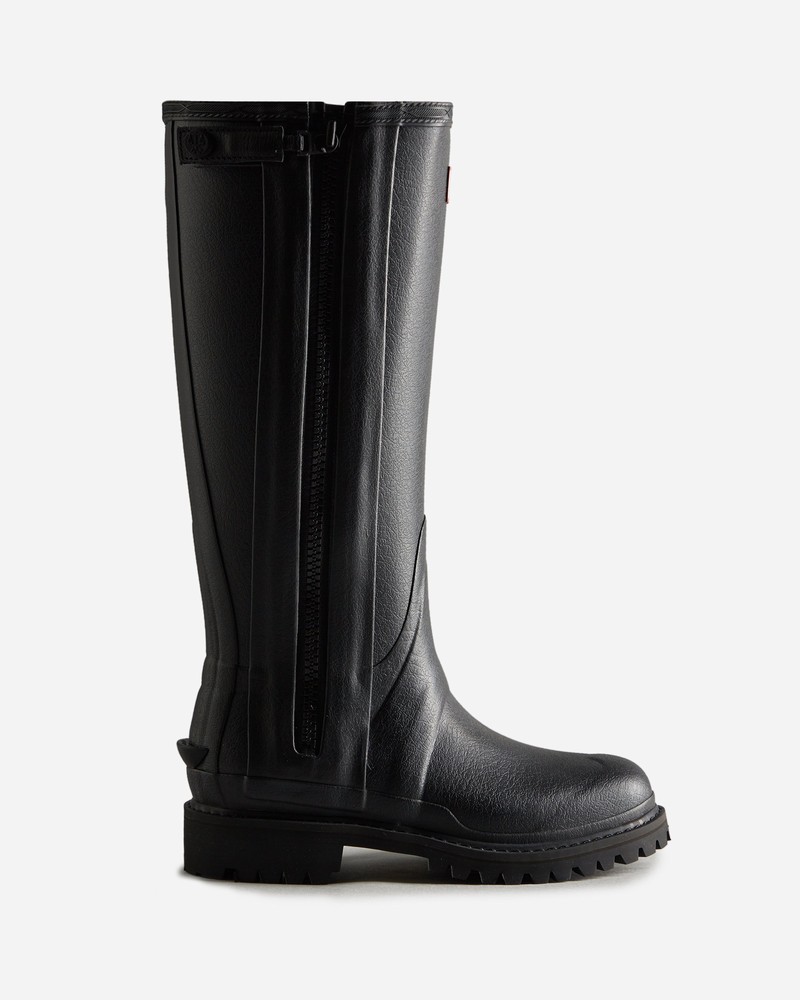 Hunter Balmoral Commando Rubber Zip Tall Women Wellington Boots Black | 689781726