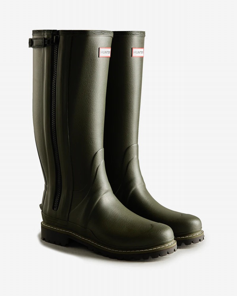 Hunter Balmoral Full Zip Commando Tall Men Wellington Boots Green | 244181763