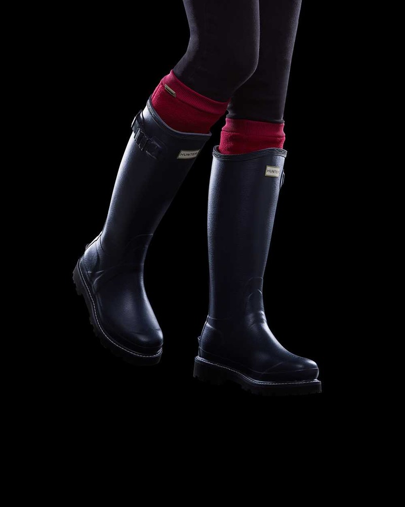 Hunter Balmoral Poly-lined Women Rain Boots Navy | 748903163