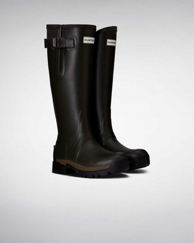 Hunter Balmoral Side Adjustable 3mm Neoprene Women Rain Boots Olive | 437008464