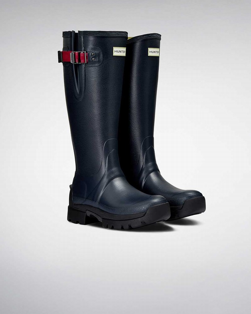 Hunter Balmoral Side Adjustable 3mm Neoprene Women Rain Boots Navy | 345938948
