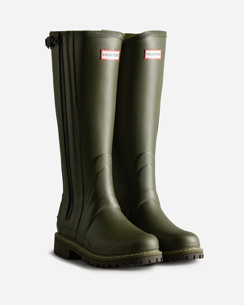 Hunter Balmoral Tall Full Zip Commando Sole Women Boots Green | 372483253
