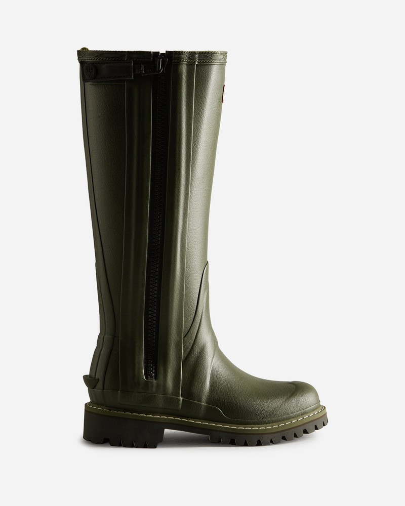 Hunter Balmoral Tall Full Zip Commando Sole Women Boots Green | 372483253