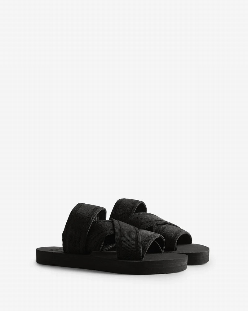 Hunter Elastic Crossover Logo Women Slides Black | 894660622
