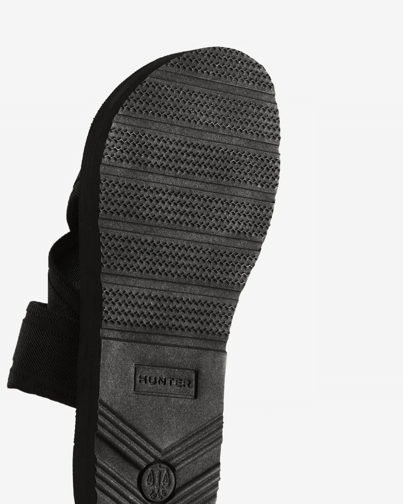 Hunter Elastic Crossover Logo Women Slides Black | 894660622