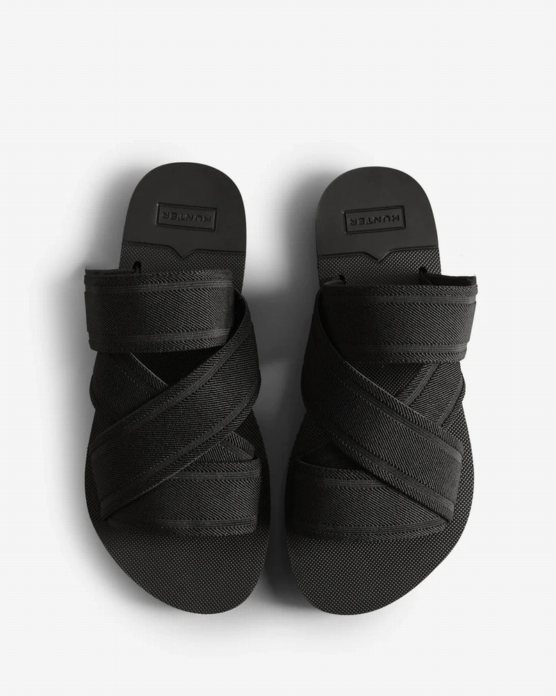 Hunter Elastic Crossover Logo Women Slides Black | 894660622