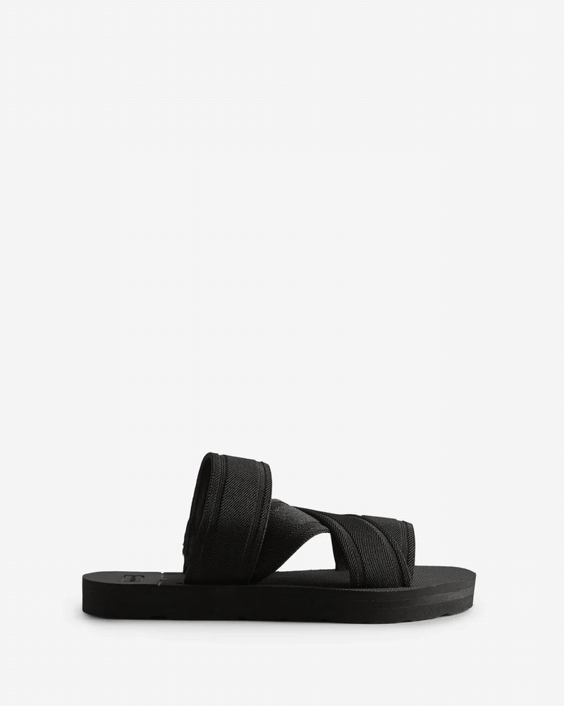 Hunter Elastic Crossover Logo Women Slides Black | 894660622