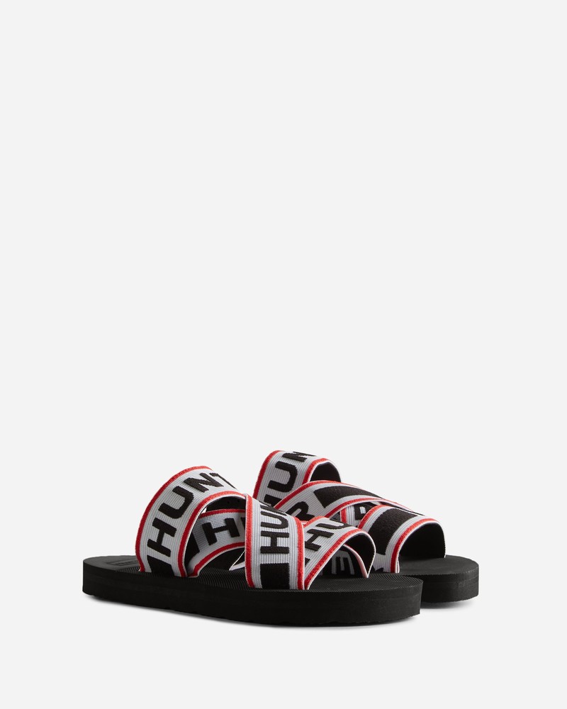 Hunter Elastic Crossover Logo Women Slides Black | 647442814