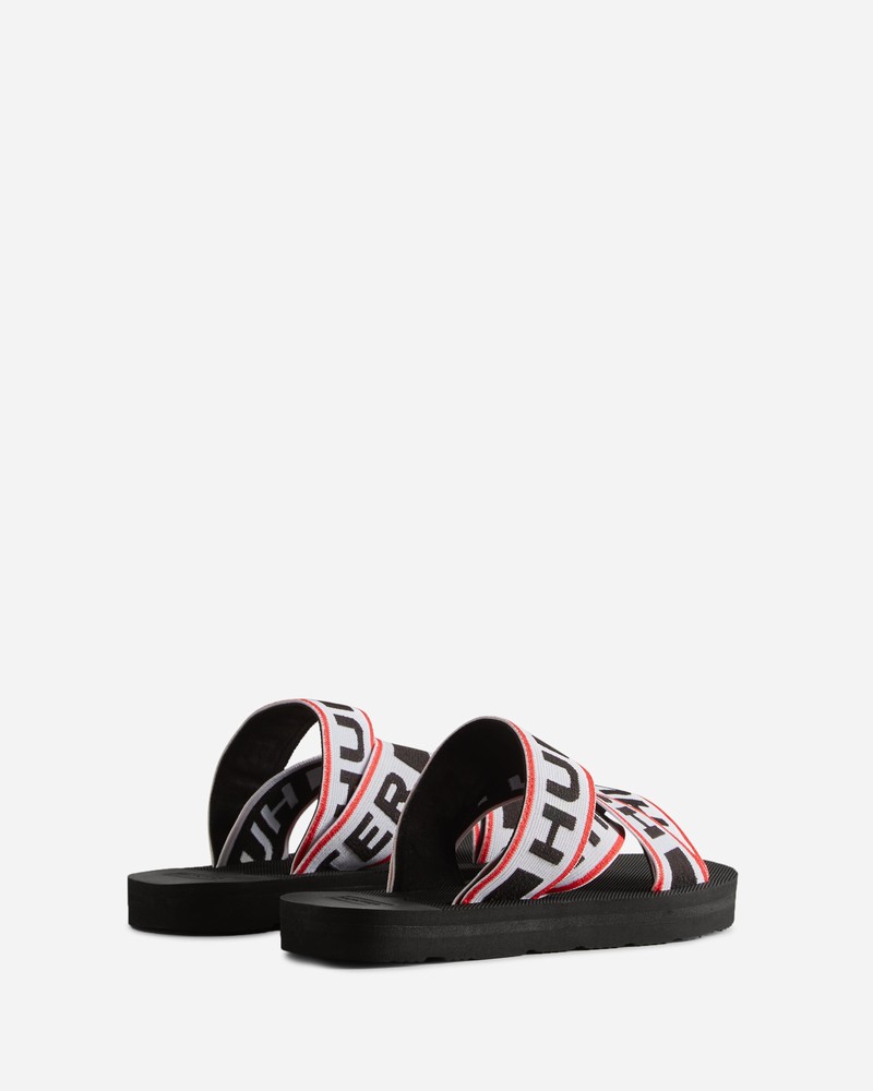 Hunter Elastic Crossover Logo Women Slides Black | 647442814