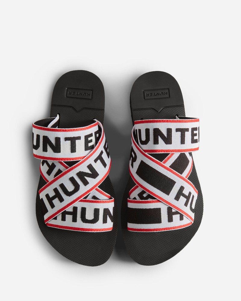 Hunter Elastic Crossover Logo Women Slides Black | 647442814
