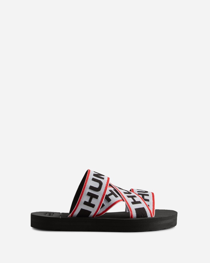 Hunter Elastic Crossover Logo Women Slides Black | 647442814