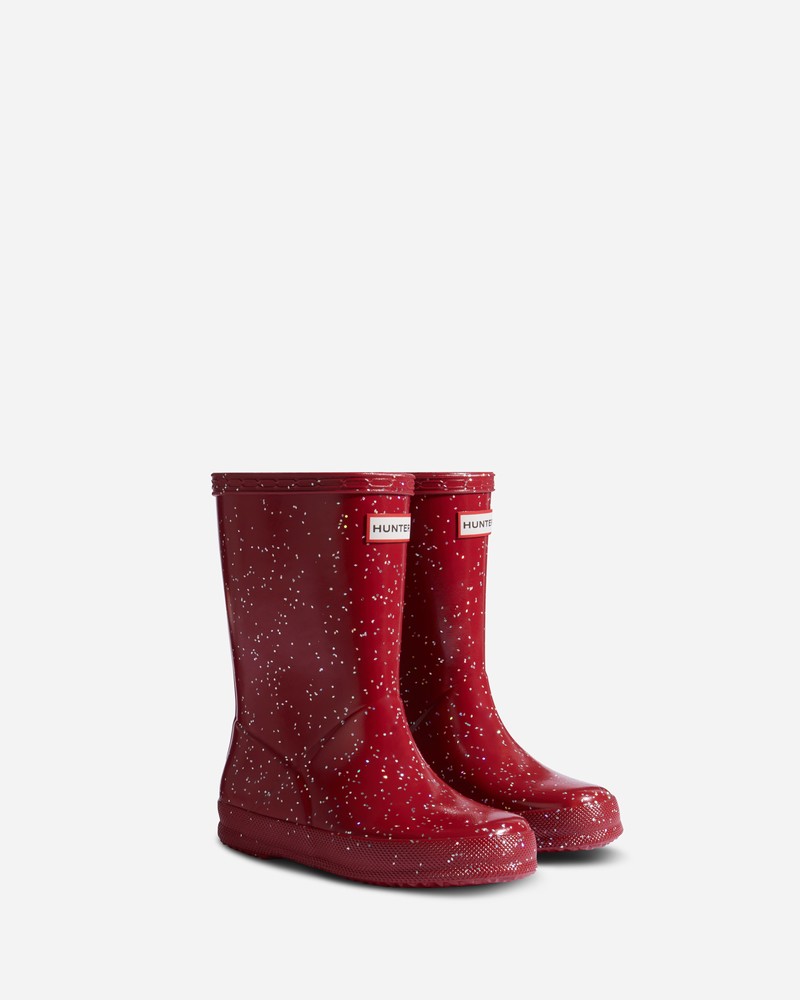 Hunter Giant Glitter Kids' Wellington Boots Burgundy | 86228012