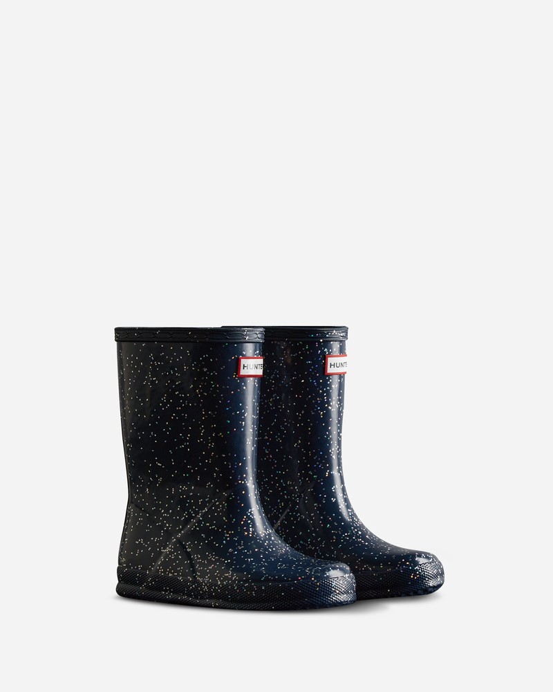 Hunter Giant Glitter Kids' Wellington Boots Navy | 167516439