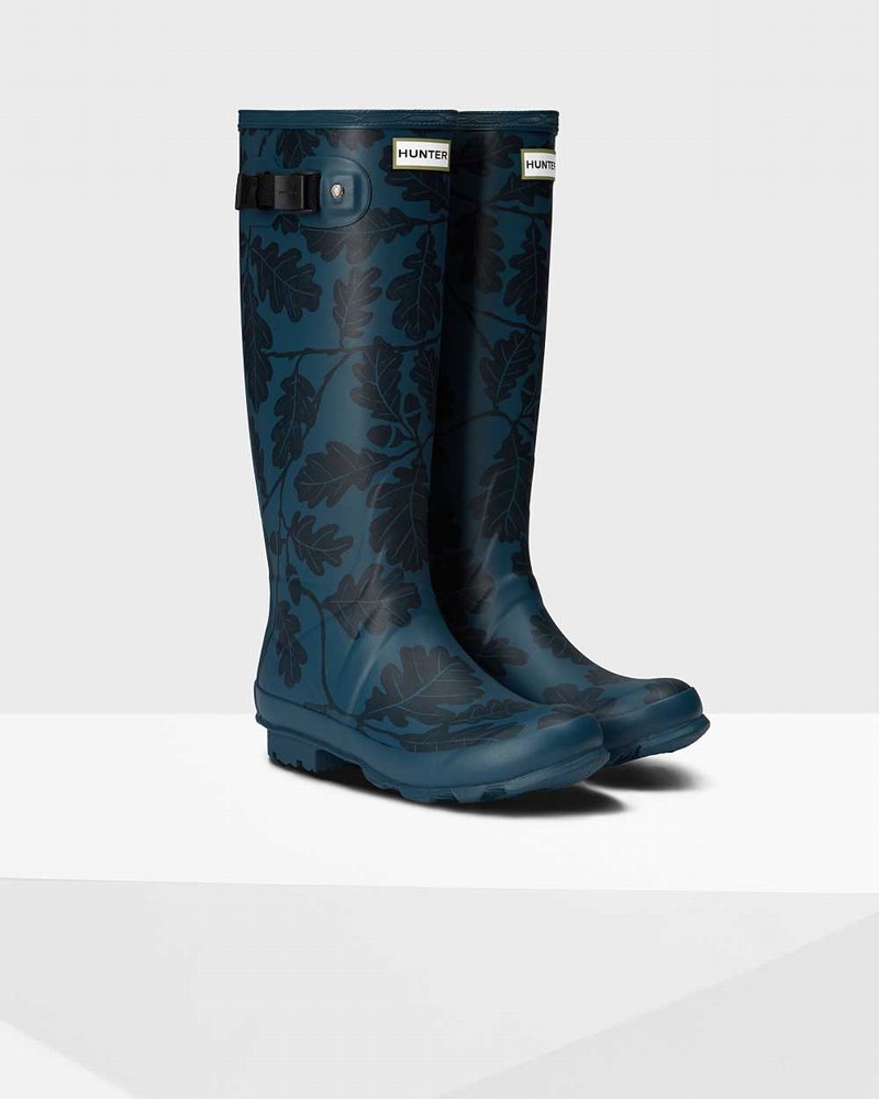 Hunter National Trust Print Norris Field Women Rain Boots Blue | 922863135