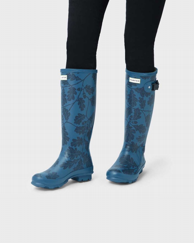 Hunter National Trust Print Norris Field Women Rain Boots Blue | 922863135