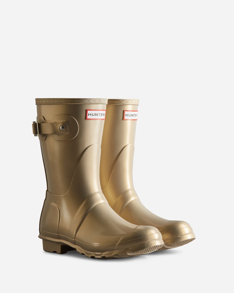 Hunter Nebula Short Women Wellington Boots Gold | 663883215