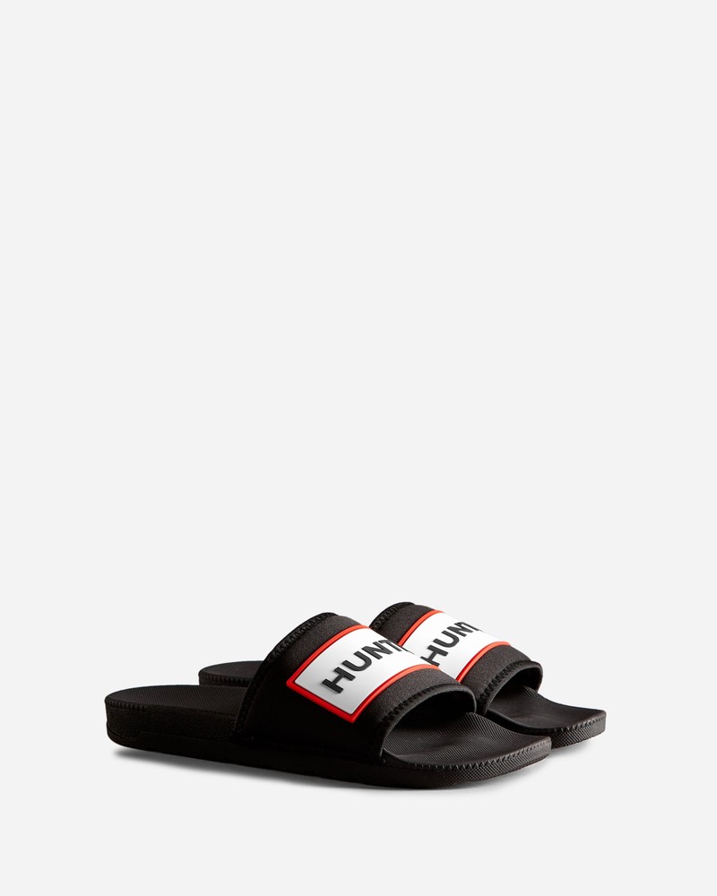 Hunter Neoprene Logo Men Slides Black | 751417612