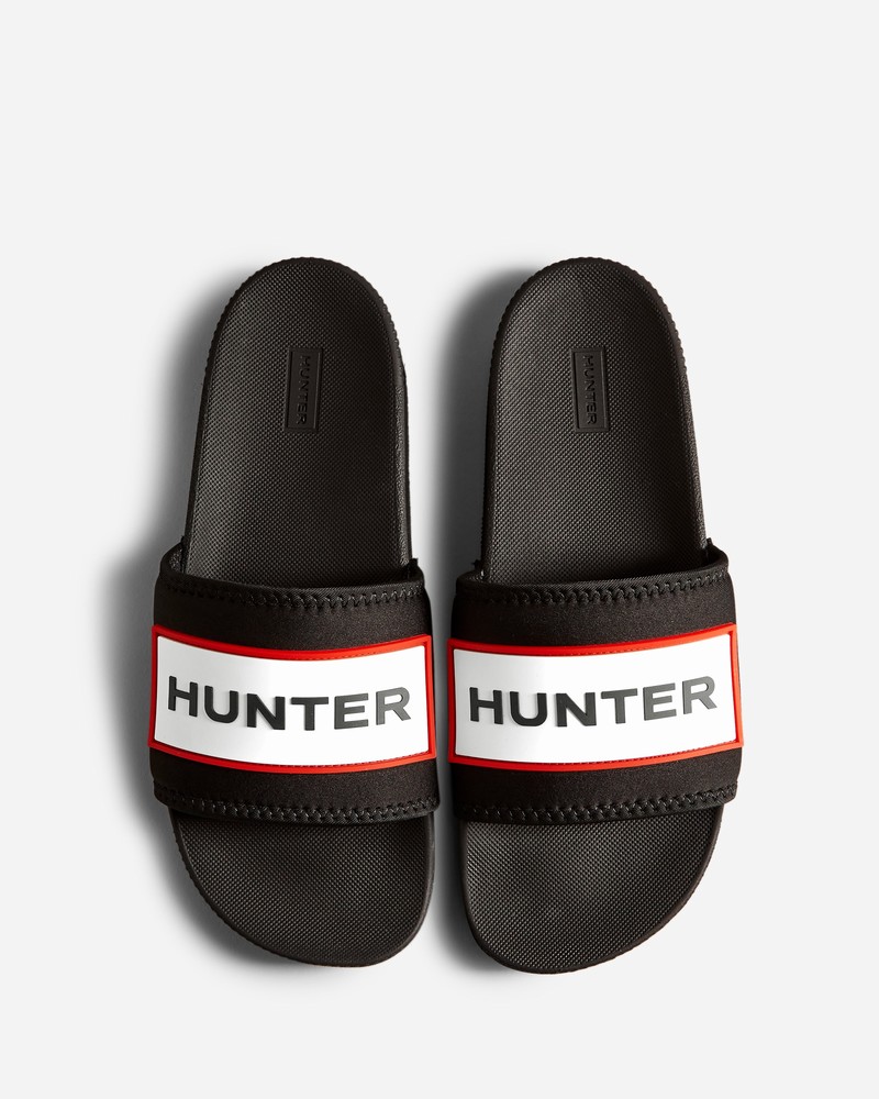 Hunter Neoprene Logo Men Slides Black | 751417612