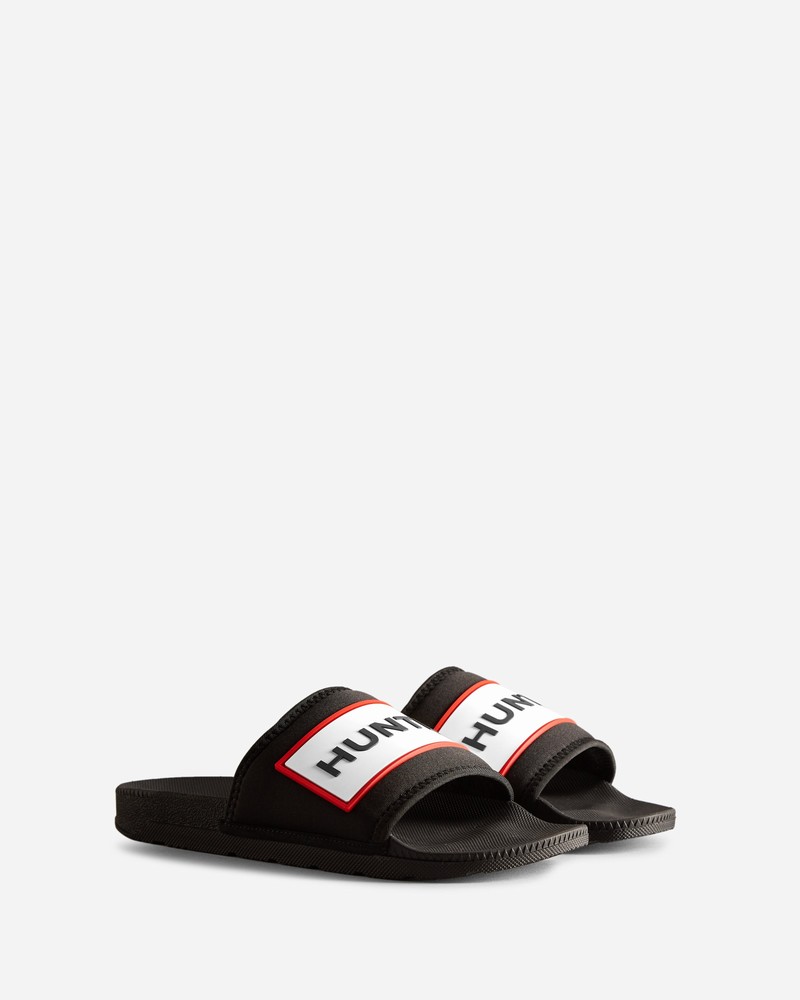 Hunter Neoprene Logo Women Slides Black | 707106249