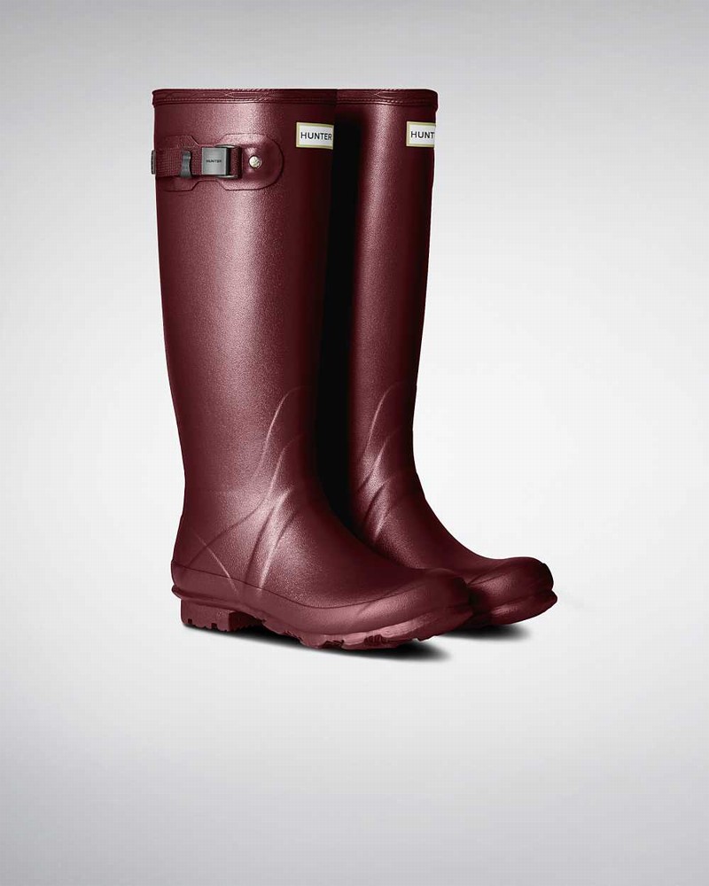 Hunter Norris Field Neoprene Lined Women Rain Boots Burgundy | 401905911