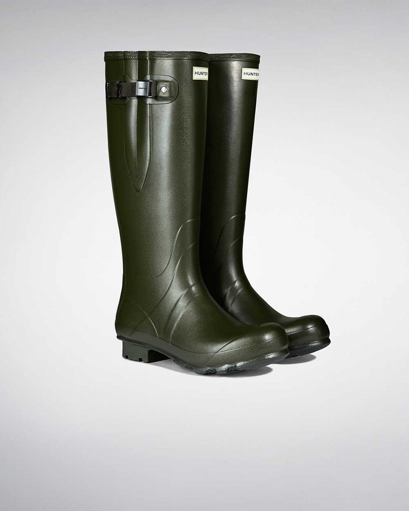 Hunter Norris Field Side Adjustable Neoprene Lined Men Wellington Boots Olive | 705853691