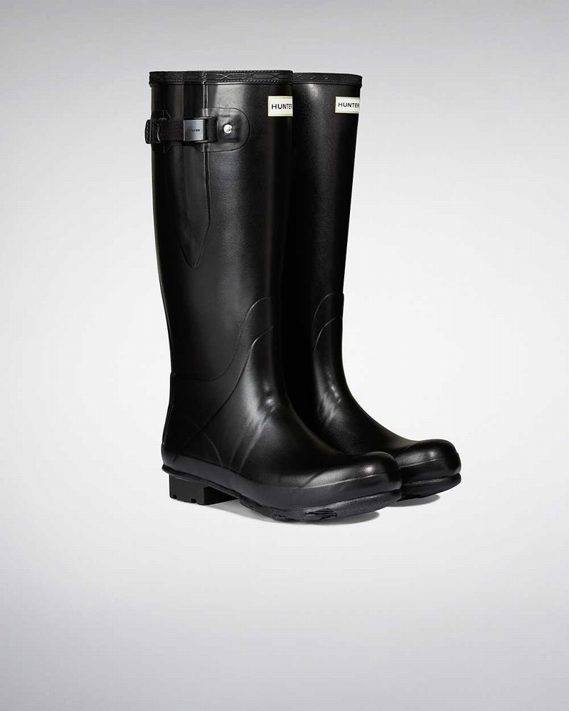 Hunter Norris Field Side Adjustable Neoprene Lined Men Wellington Boots Black | 624023711