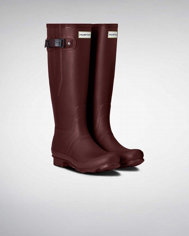 Hunter Norris Field Side Adjustable Women Rain Boots Burgundy | 391500990
