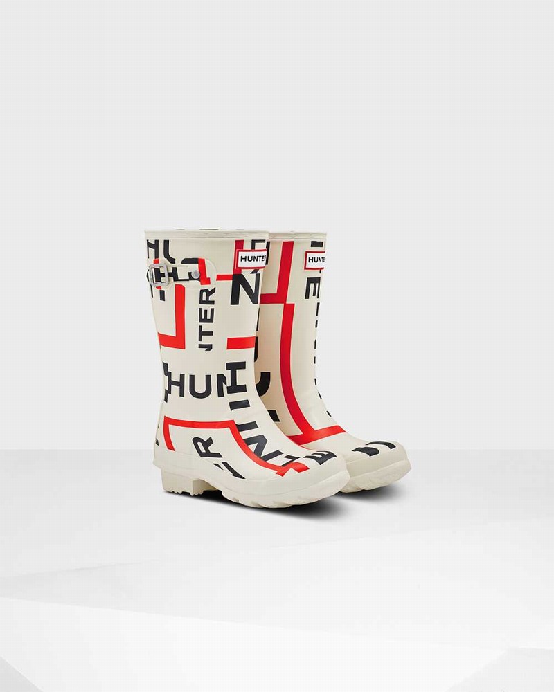 Hunter Original Big Exploded Logo Kids' Rain Boots White | 292966744