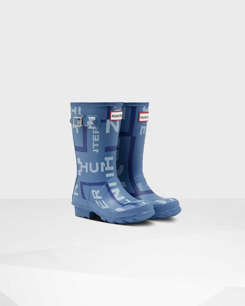 Hunter Original Big Exploded Logo Kids' Rain Boots Blue | 501767292