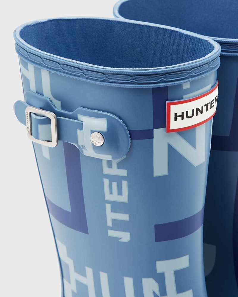 Hunter Original Big Exploded Logo Kids' Rain Boots Blue | 501767292