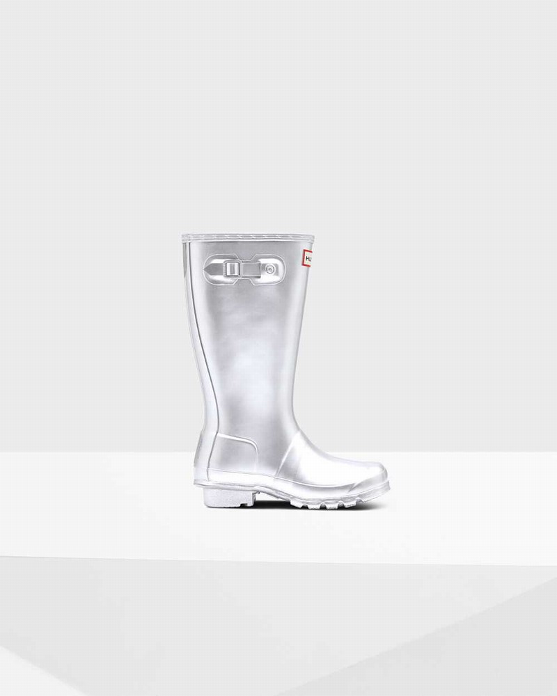 Hunter Original Big Metallic Kids\' Rain Boots Silver | 137678685