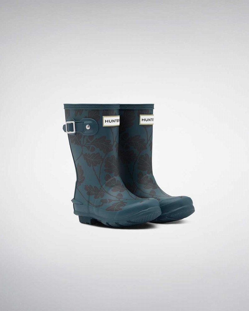Hunter Original Big National Trust Print Kids' Rain Boots Blue | 828777119