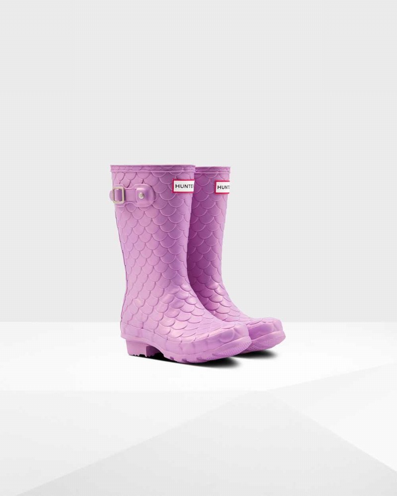 Hunter Original Big Sea Dragon Texture Kids' Rain Boots Purple | 92591008