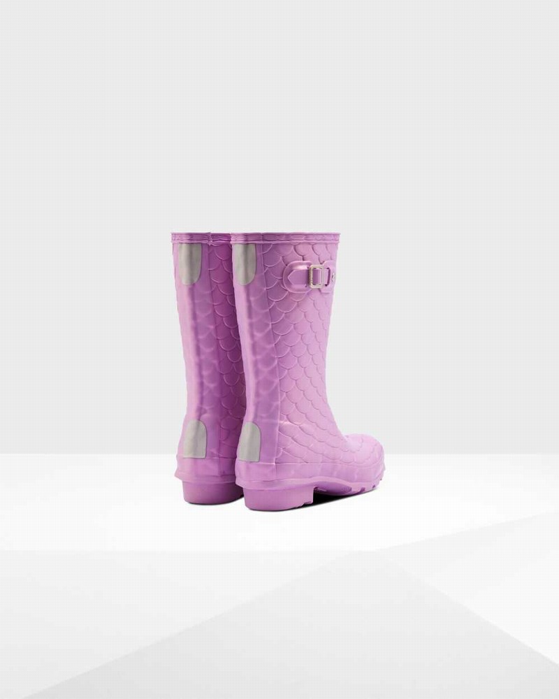 Hunter Original Big Sea Dragon Texture Kids' Rain Boots Purple | 92591008
