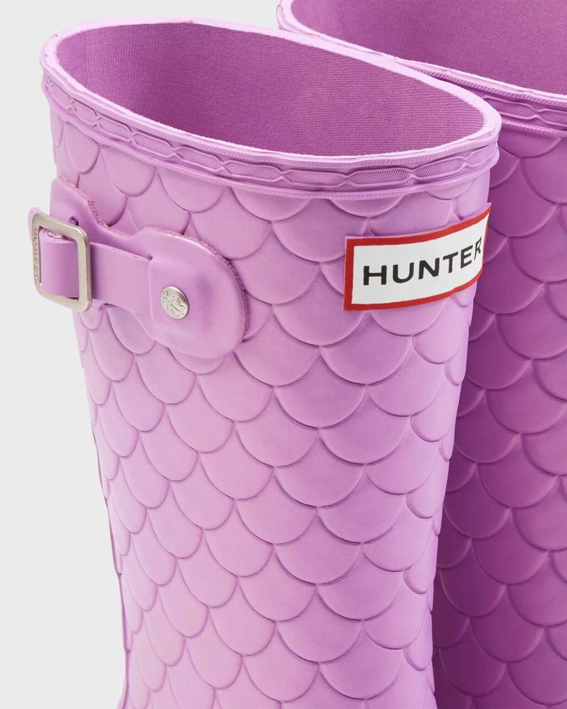 Hunter Original Big Sea Dragon Texture Kids' Rain Boots Purple | 92591008