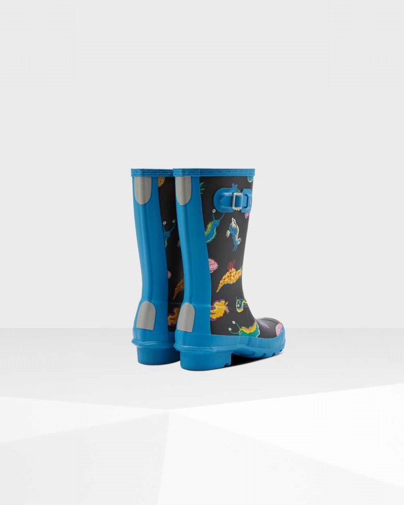 Hunter Original Big Sea Monster Print Kids' Rain Boots Blue | 586394212
