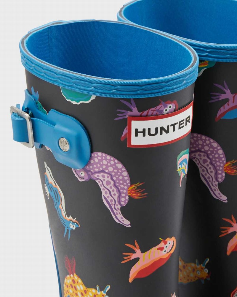 Hunter Original Big Sea Monster Print Kids' Rain Boots Blue | 586394212