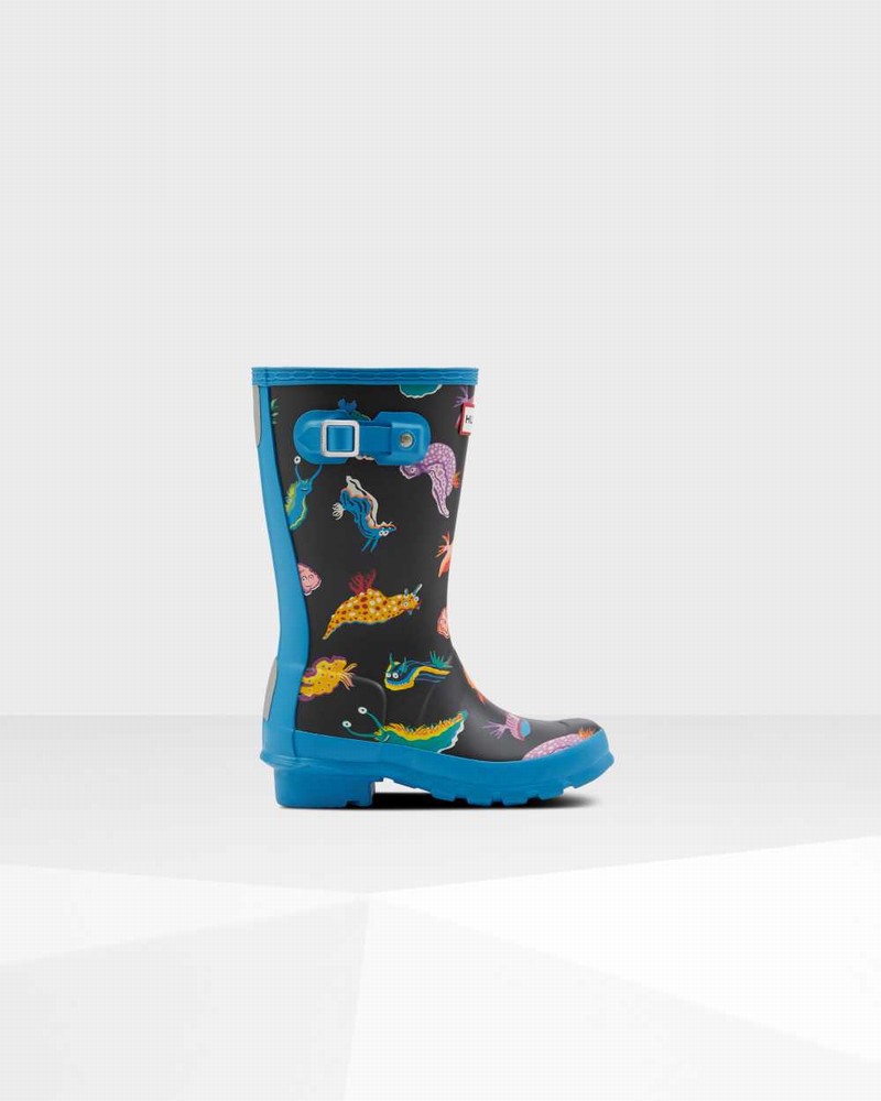 Hunter Original Big Sea Monster Print Kids\' Rain Boots Blue | 586394212