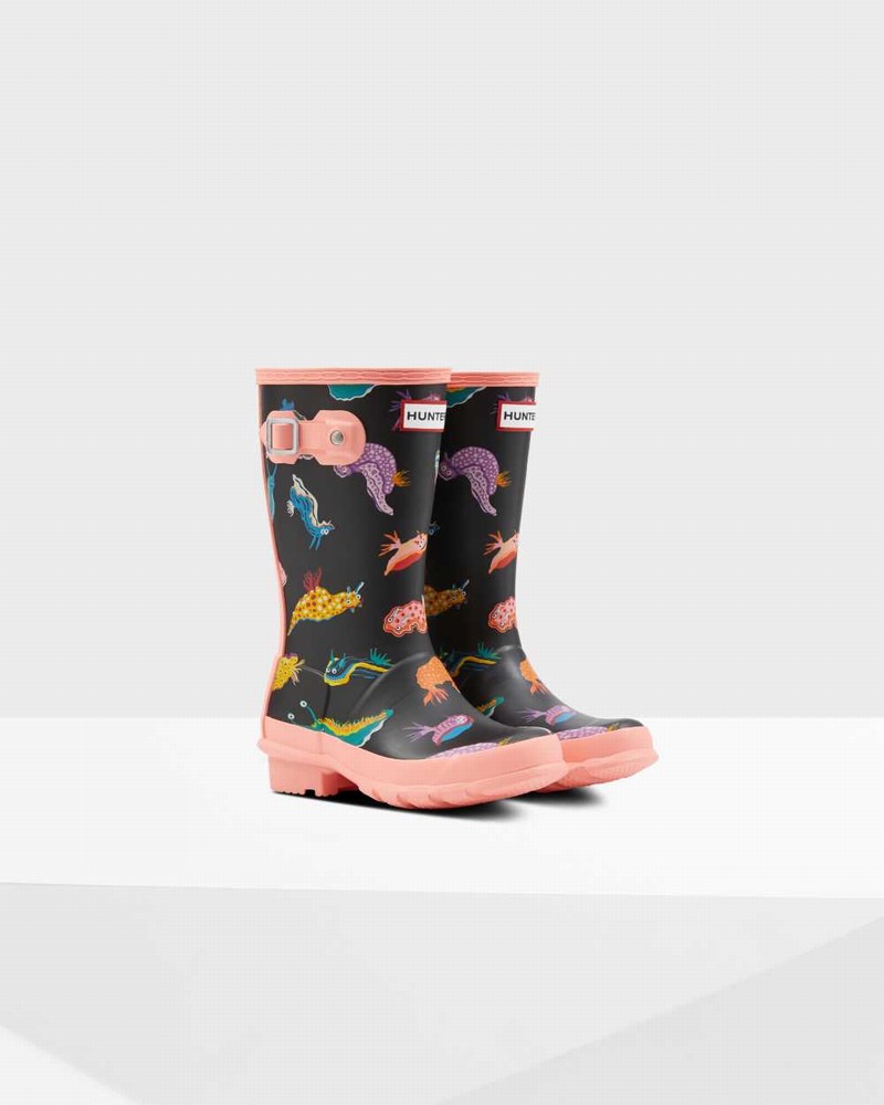 Hunter Original Big Sea Monster Print Kids' Rain Boots Pink | 857022355