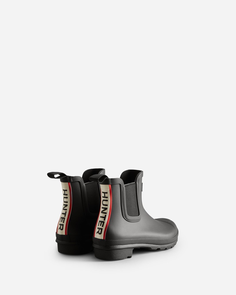 Hunter Original Chelsea Hunter Tri Colour Logo Backstrap Women Boots Black | 636553031