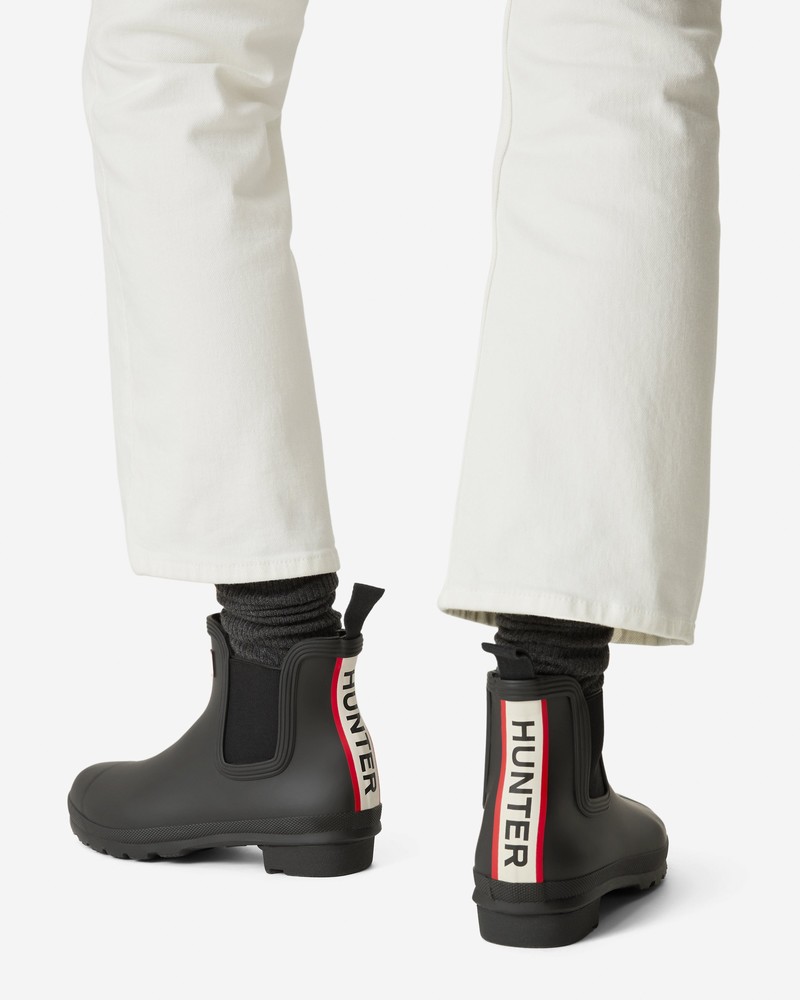 Hunter Original Chelsea Hunter Tri Colour Logo Backstrap Women Boots Black | 636553031