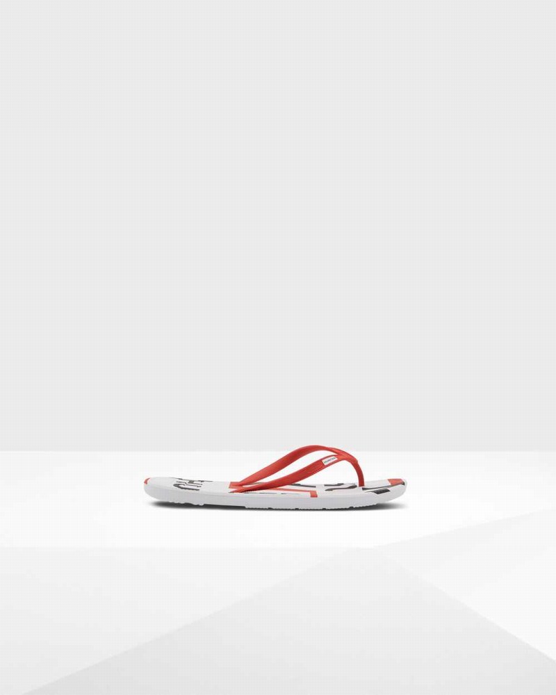 Hunter Original Exploded Logo Men Flip Flops Red | 376992765