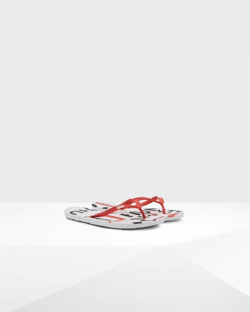 Hunter Original Exploded Logo Men Flip Flops Red | 376992765