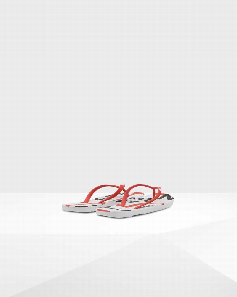 Hunter Original Exploded Logo Men Flip Flops Red | 376992765
