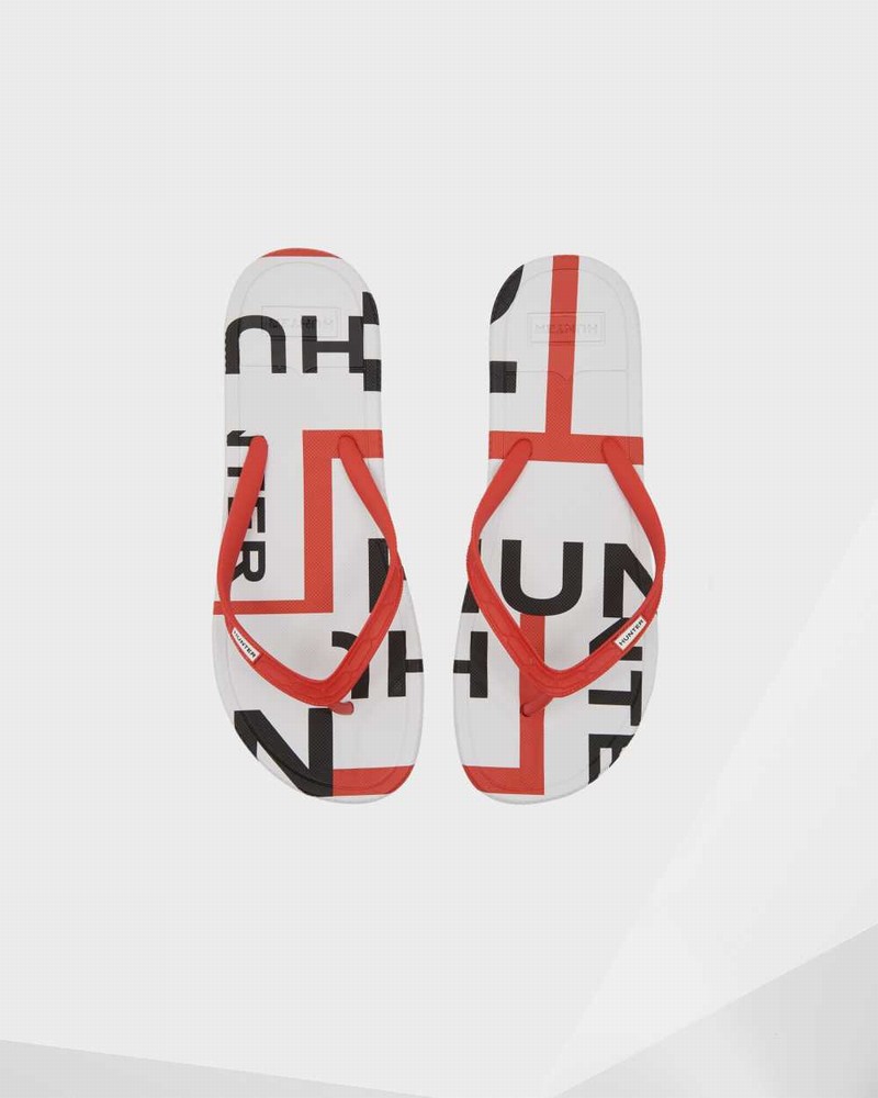 Hunter Original Exploded Logo Men Flip Flops Red | 376992765