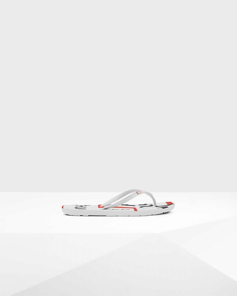 Hunter Original Exploded Logo Men Flip Flops White | 343366296